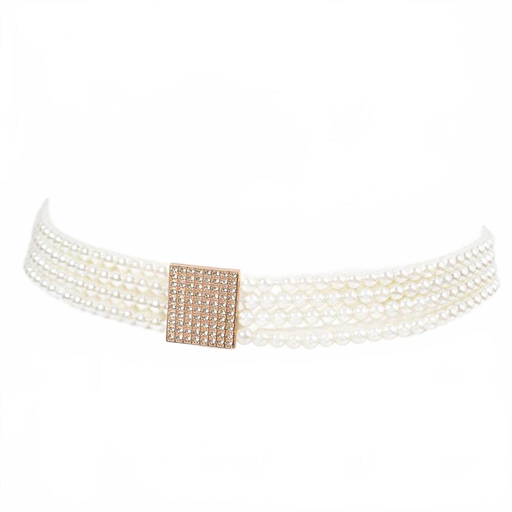 NEW 3AM BY H&D ACCESSORIES women's faux pearl elastic belt in ivory